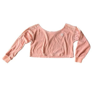 Adidas Velour Pink Long Sleeve Cropped Off Shoulder Track Sweater Top Size Small